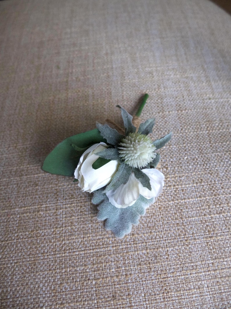Rose and thistle silk wedding buttonhole boutonniere.