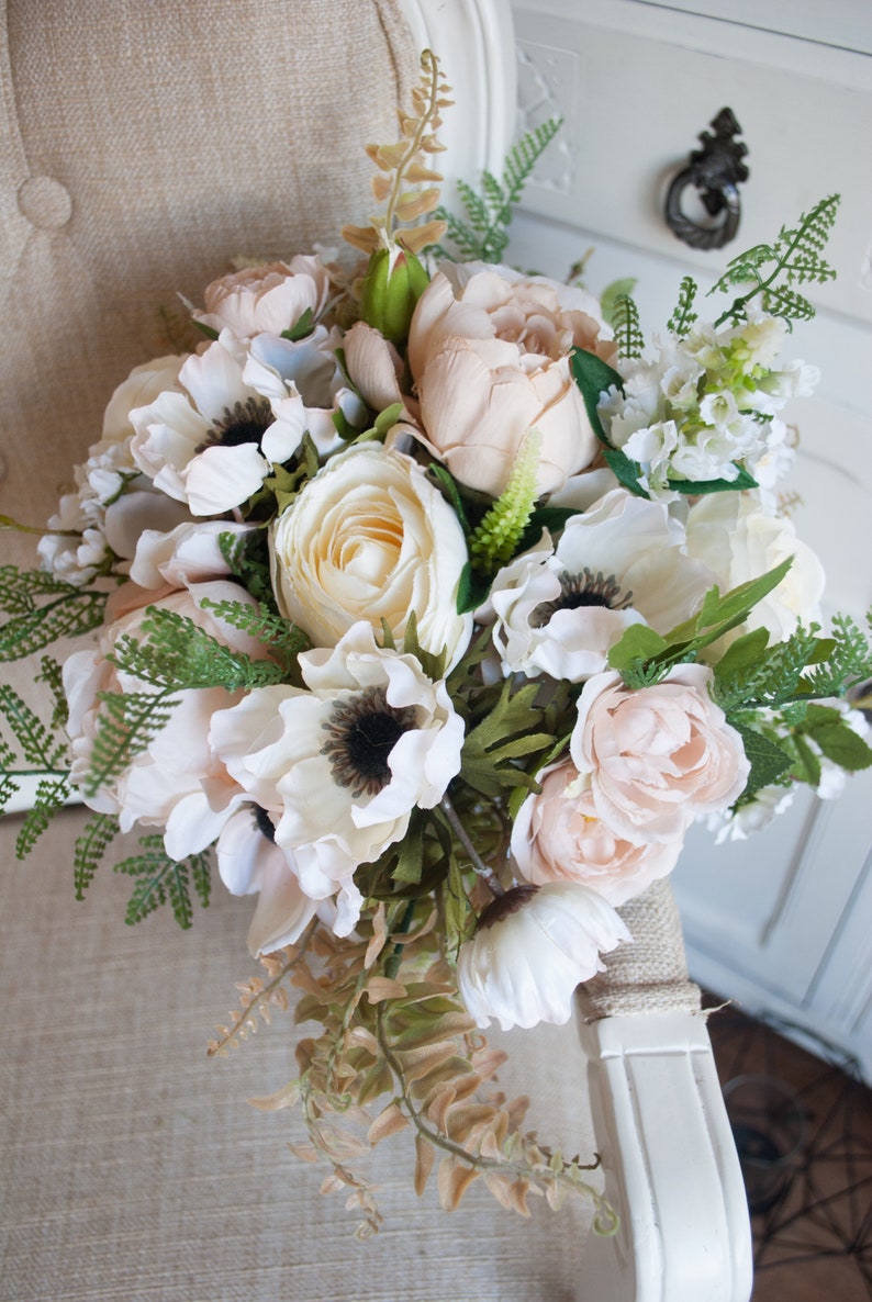 Rustic cream and taupe silk wedding bouquet.