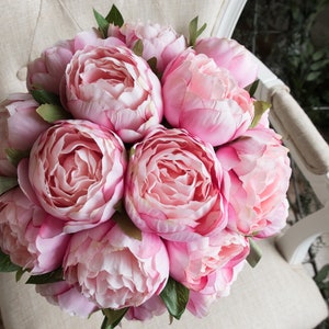 Pink peony wedding bouquet. image 7