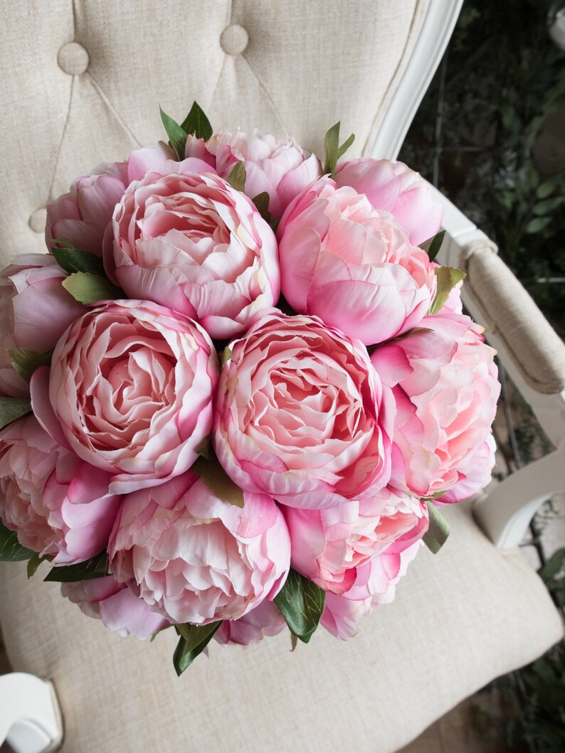 Pink peony wedding bouquet. image 7