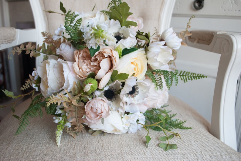 Rustic cream and taupe silk wedding bouquet.