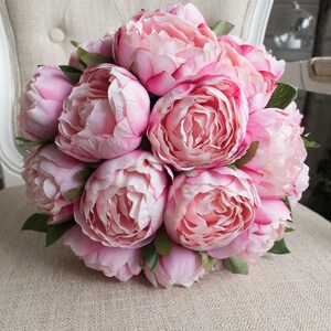 Pink peony wedding bouquet. image 6
