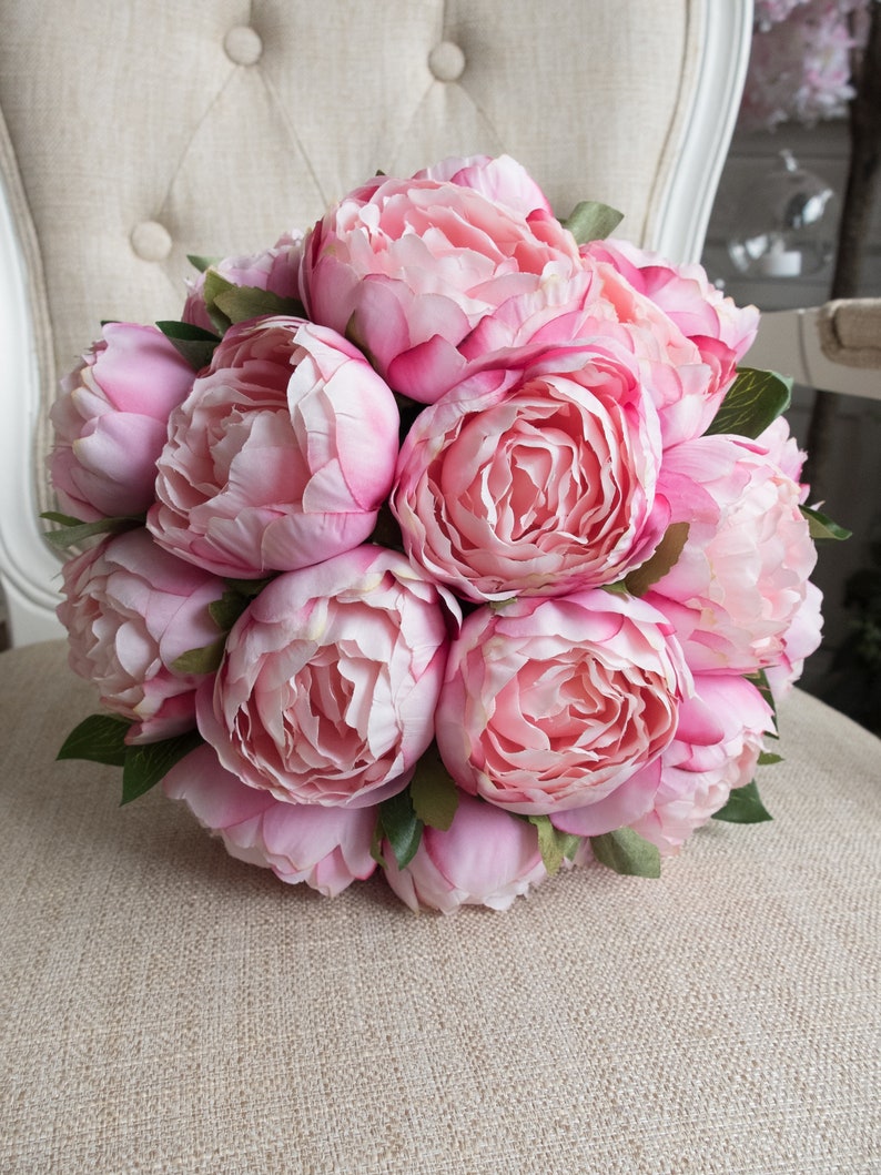 Pink peony wedding bouquet. image 6