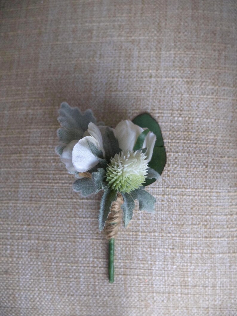Rose and thistle silk wedding buttonhole boutonniere.
