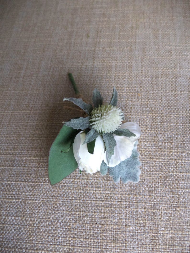 Rose and thistle silk wedding buttonhole boutonniere.
