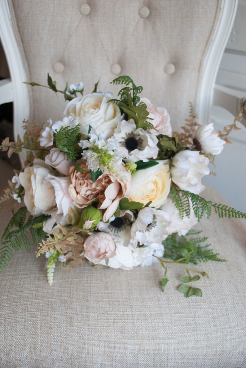 Rustic cream and taupe silk wedding bouquet.