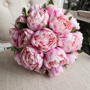 Pink peony wedding bouquet. image 1