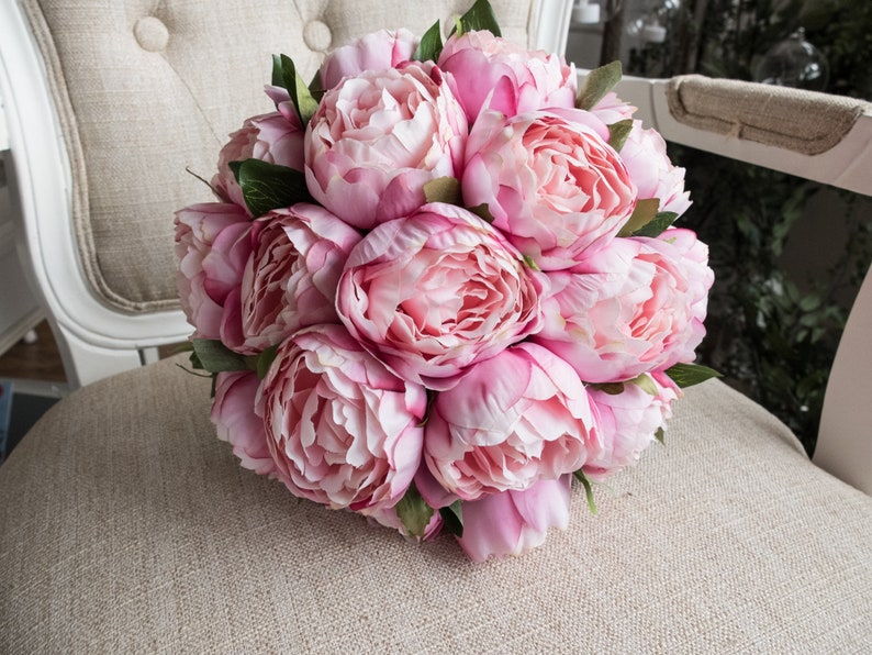 Pink peony wedding bouquet. image 1