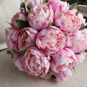 Pink peony wedding bouquet. image 3