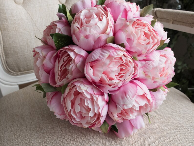 Pink peony wedding bouquet. image 3