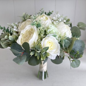 Ivory and sage green silk wedding flowers.