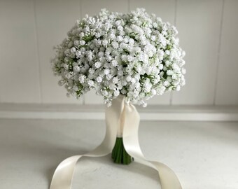 Gypsophila artificial white wedding flowers. Baby’s breath bouquet.