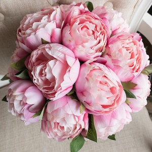 Pink peony wedding bouquet. image 5