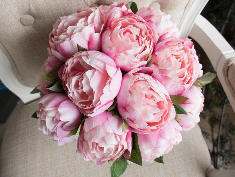 Pink peony wedding bouquet. image 5