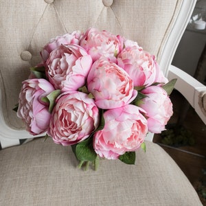 Pink peony wedding bouquet. image 4