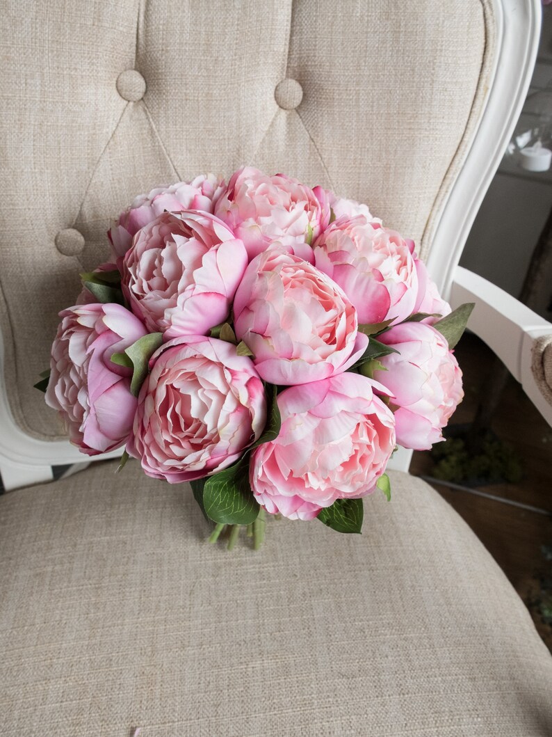 Pink peony wedding bouquet. image 4