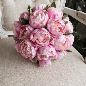 Pink peony wedding bouquet. image 2