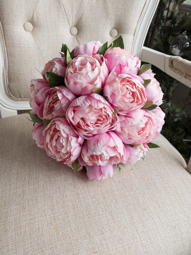 Pink peony wedding bouquet. image 2