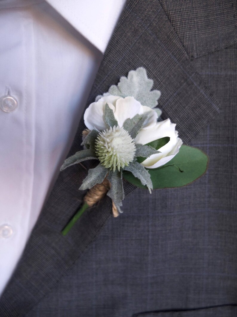 Rose and thistle silk wedding buttonhole boutonniere.
