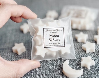 Little Pack of Moon and Stars Mini Soap, star soap, birthday party favors, guest soap, gift soap, soap for kids, moon soap, moon and stars