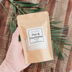 Pine & Eucalyptus bath salts 150g, wellness, menthol bath salt, Epsom salt, Dead Sea salt, single use bath salts, bath soak, sinus bath salt