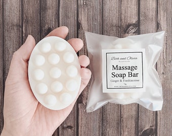 Ginger & Frankincense Massage Soap Bar, massage bar, muscle relief, tension relief, massage soap, skincare, thank you gift