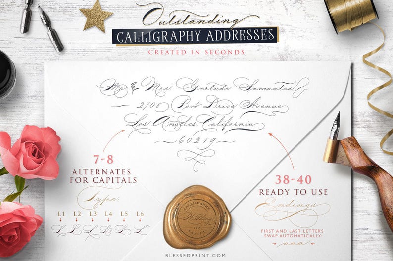 Ornamental Penmanship Font the Wedding Script Etsy