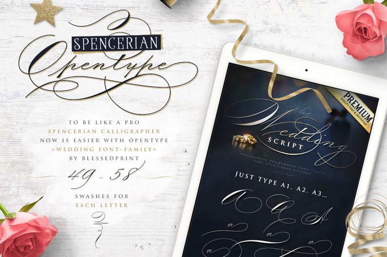 Ornamental Penmanship Font the Wedding Script Etsy