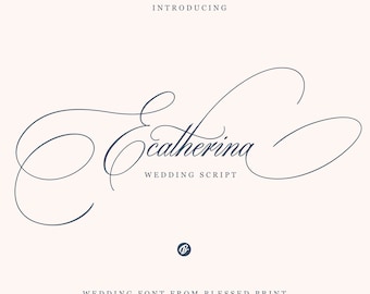 Ecatherina – wedding font, calligraphy font, italic font, Cricut font, Blessed Print, retro, handwritten font, wedding font for invitations.