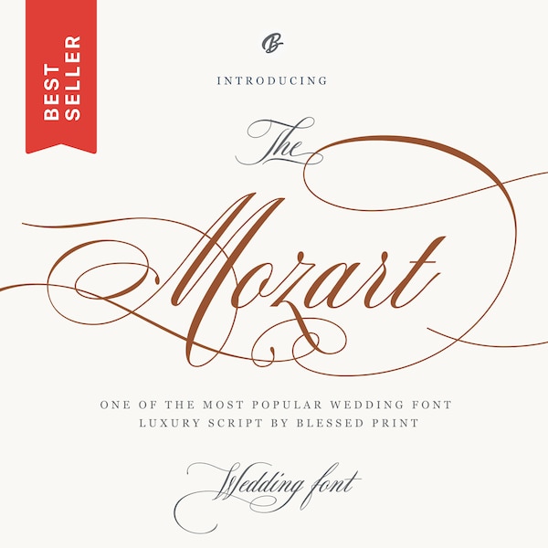 Mozart Font– Wedding Font, Font, Script Font, Cricut Font, Stunning Font, Wedding Calligraphy, Formal Script, OTF, Font, BlessedPrint.