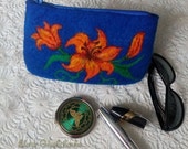Handmade Felt Cosmetics Bag READY TO SHIP Make up case Felted Bag Felt Purse Zipper Pouch Toiletry bag 