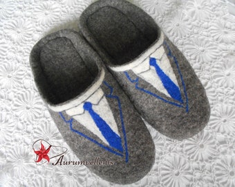 Filzpantoffeln, sofort versandfertig. Filzpantoffeln aus Wolle, Geschenk für Männer, graue Herrenpantoffeln, gemütliche Hausschuhe für Herren, umweltfreundliche Hausschuhe, Geschenk für Väter.