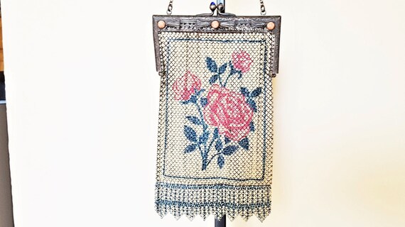 Vintage Floral Enamel Mesh Purse by Mandalian C