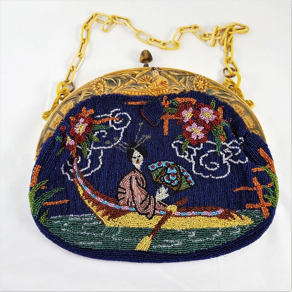 Vintage Unique Rare Geisha Beaded Purse With Matc