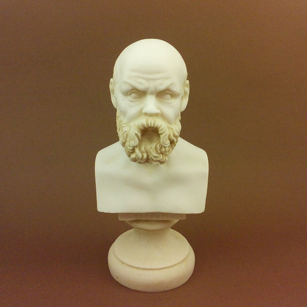 Socrates Alabaster sculpture statue philosopher bust patina aged