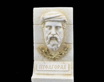 Pythagoras Alabaster sculpture patina aged artifact ancient Greek mathematician