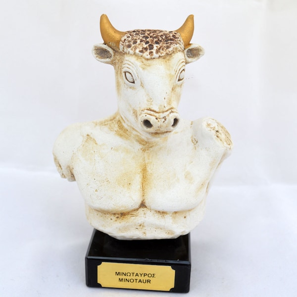 Minotaur statue bust "part man and part bull" Mythical bull-headed creature