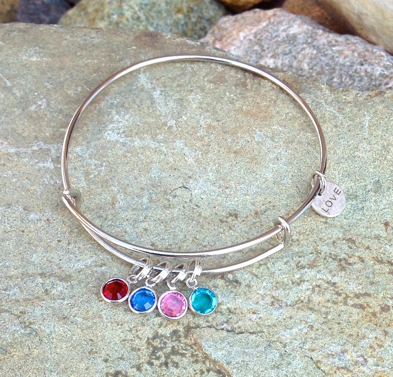 Custom Family Birthstone Charm Bracelet Expandable Silver Etsy