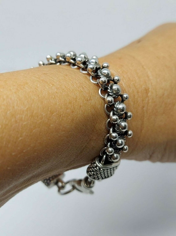 925 Solid Sterling Silver Beaded Link Bracelet - image 1