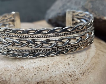 Sterling Silver 925 Braided Cuff Bracelet, Wide, Thick, Adjustable