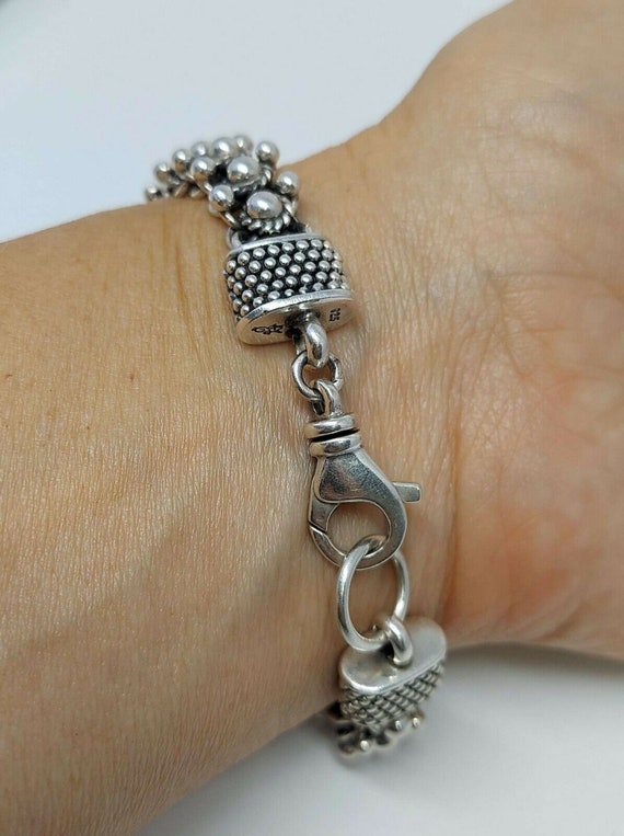 925 Solid Sterling Silver Beaded Link Bracelet - image 2