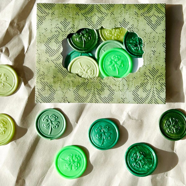 Clover Field wax seals | set of 7 pre-made self adhesive wax seals pistachio olive bright green pine forest