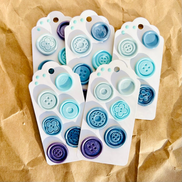 Buttons & Dots mini wax seal sticker set | shades of aqua teal blue pre-made self-adhesive wax seals