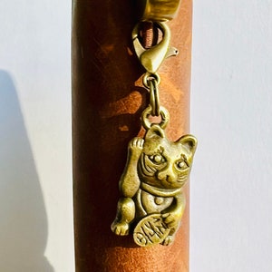 Lucky Kitty antique bronze charm | travelers notebook good luck charm maneki neko good fortune cat