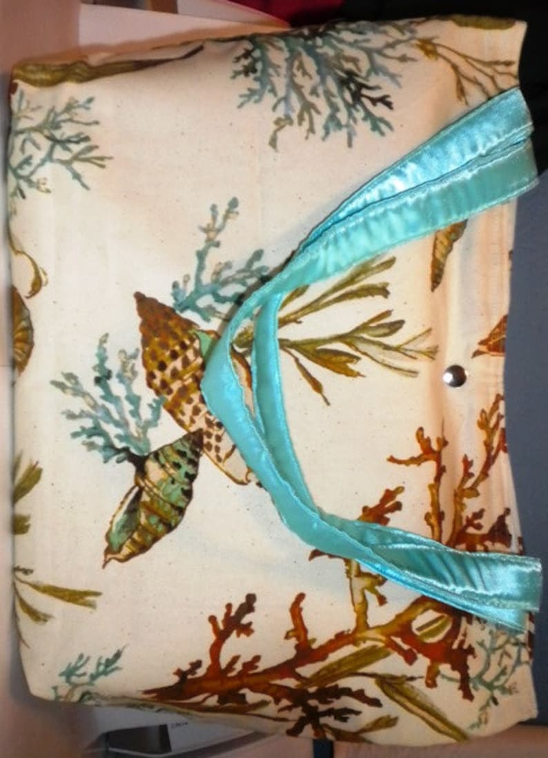 Large shopping bag Gift for her shells /& coral tote bag Ocean themed tote bag Fabric tote bag lined with inside pocket gift for her