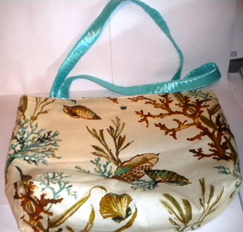 Large shopping bag Gift for her shells /& coral tote bag Ocean themed tote bag Fabric tote bag lined with inside pocket gift for her