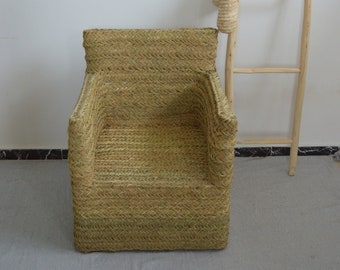 new chair design in rattan and wood, handcrafted chair, braid straw stool, Handmade vintage berber stool woden bench