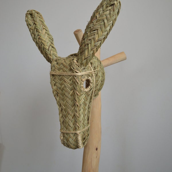 Handwoven moroccan rattan donkey head handmade wall hanging rattan animal head, rattan pendant decor