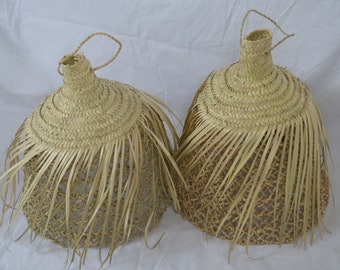 wholesale set of two Rattan Lampshade, Suspension Doum, chendelier, bohemian style, sea grass shade, straw lamps, handwoven lamps