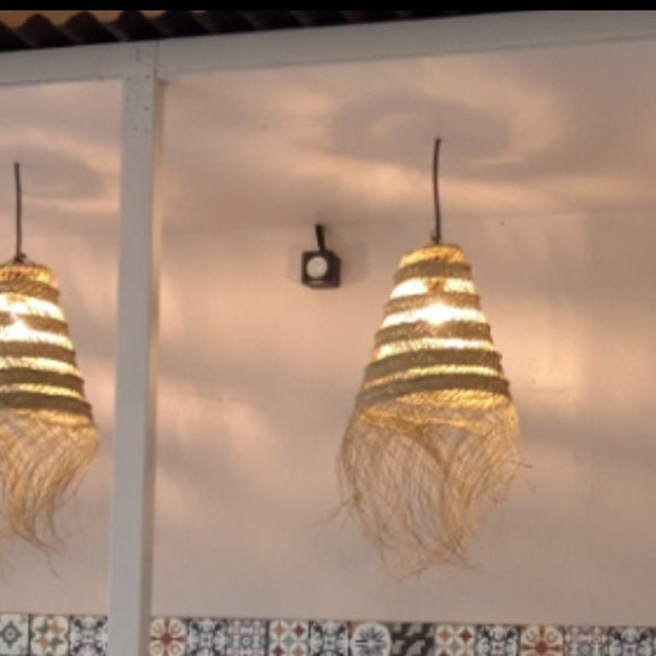 Großhandel, SET VON 2 marokkanischen handgefertigten Lampenschirmen aus natürlichem Rattan, Suspension Doum, böhmischer Lichtanhänger, marokkanischer handgefertigter Strohhalm